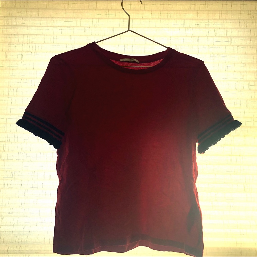 Red Zara Ruffle Sleeve T-shirt